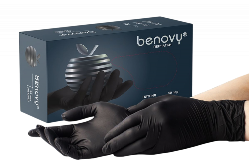 Перчатки нитриловые BENOVY черные 100 шт